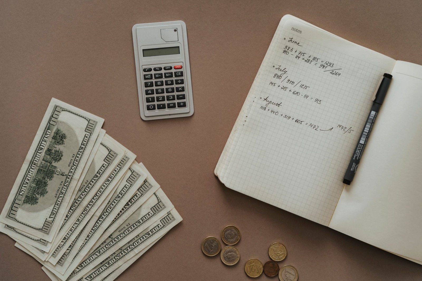 Carnet de notes et calculatrice pour estimer le budget de travaux d'une maison d'hôtes